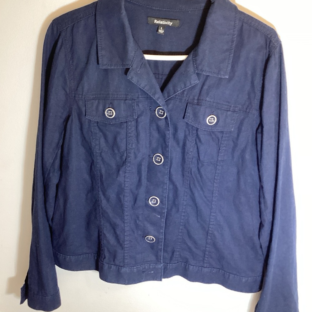 Relativity Women's Deep Blue Jean Jacket Linen Blend - Picture 3 of 4